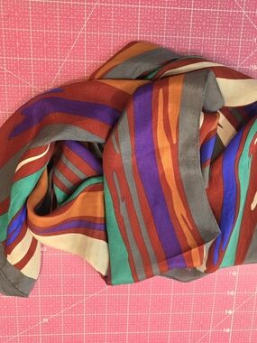SILK ELAINE GOLD Multicolor Striped Silk Scarf - Womens Fashion Wrap